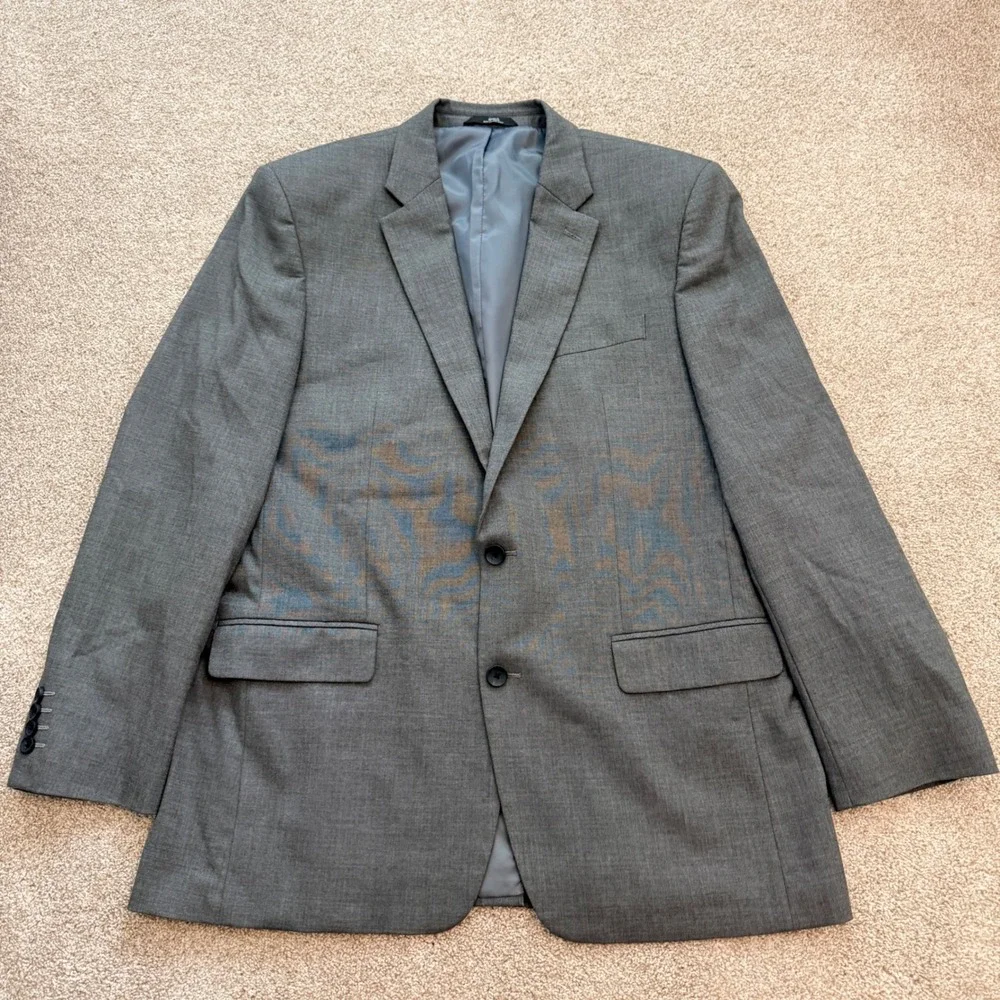 J.M. Haggar Sport Coat Mens 44L Grey Classic Fit Two Button Blazer 1023641